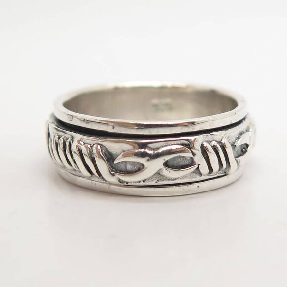 925 Sterling Silver Vintage Ornate Rotating Band Ring Size 9.5 - Picture 2 of 4